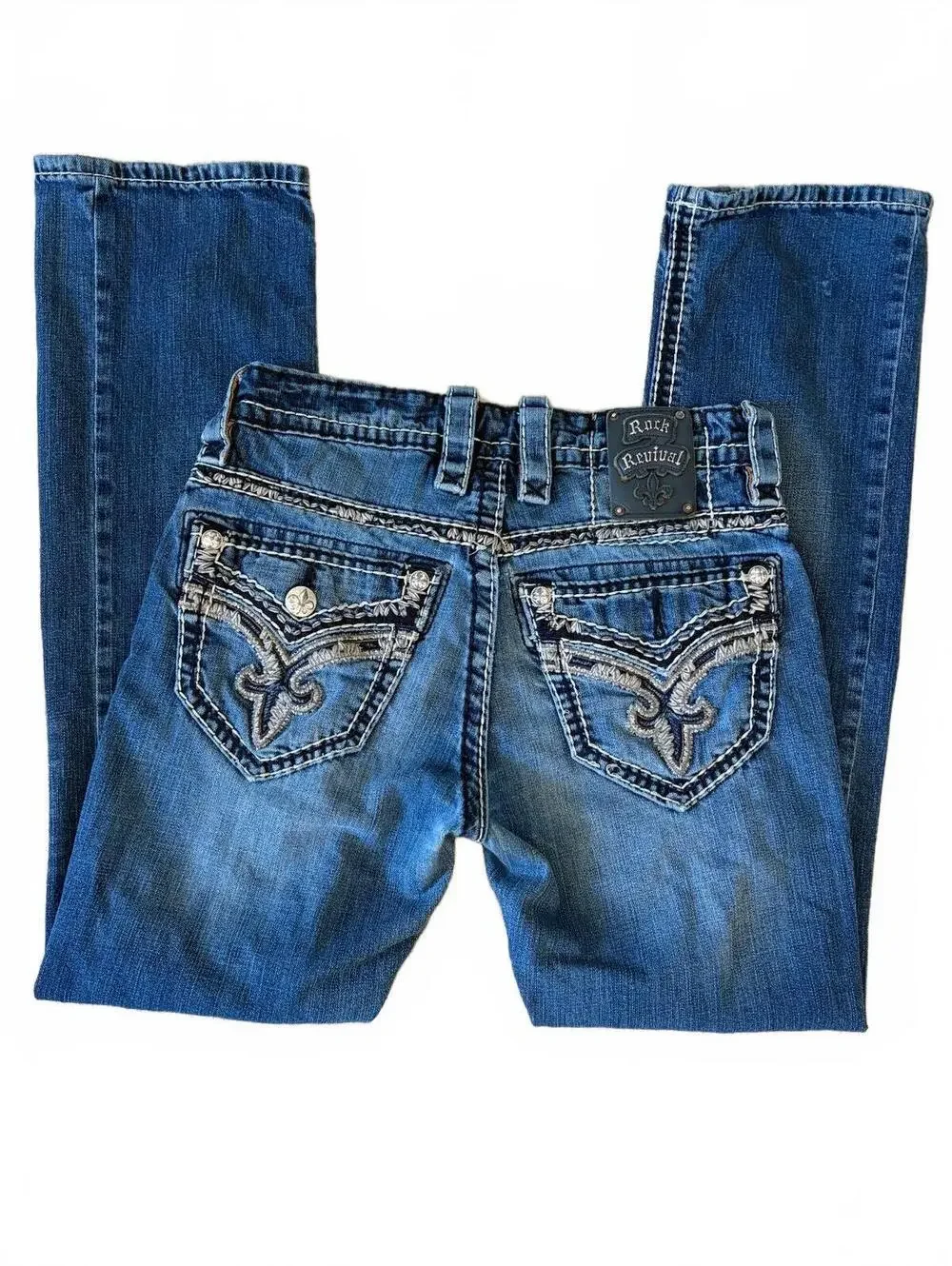 Rock Revival Fabiano Straight Leg Jeans Womens Size 31 Medium Wash Fleur